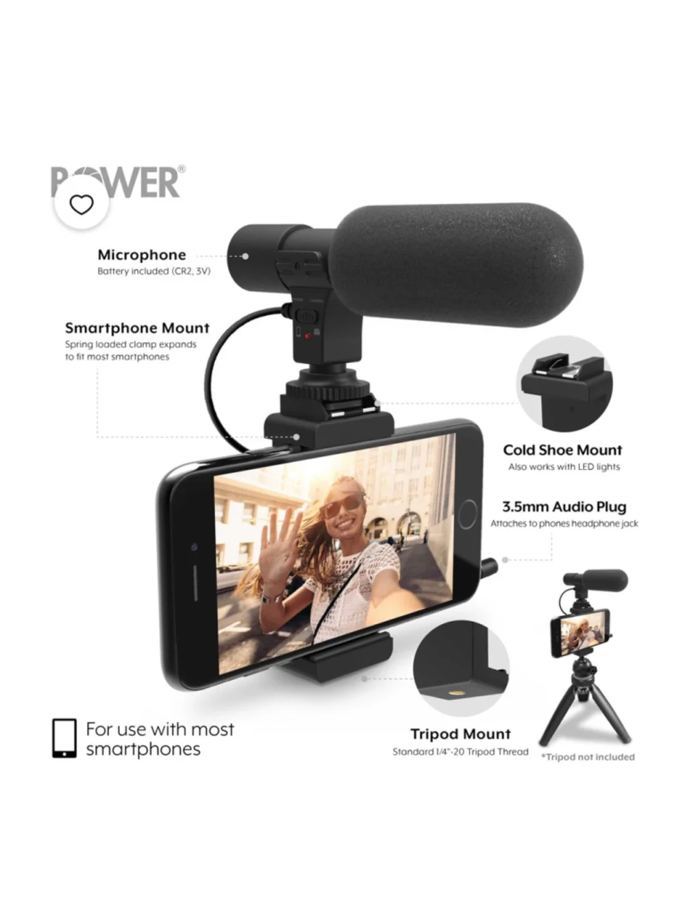NEW Bower HD Microphone Kit for Smartphones, One Size, Black and Grey